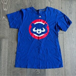 Majestic Triple Peak Chicago Cubs Short Sleeve Shirt in Blue Size Large
